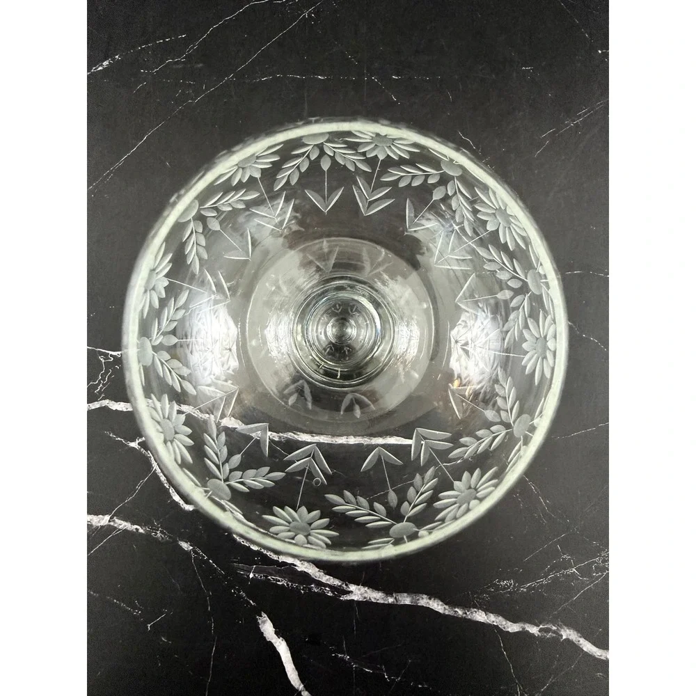 RARE Vintage Fostoria Daisy Etched Bulbous 6in Wine Glass